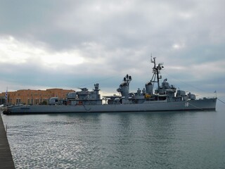 The old, World War II, Fletcher class, destroyer Velos, ex USS Charrette, in Thessaloniki, Greece