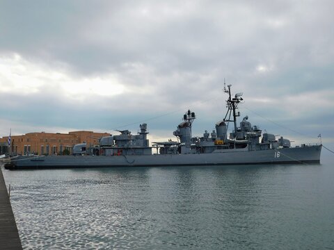 The old, World War II, Fletcher class, destroyer Velos, ex USS Charrette, in Thessaloniki, Greece