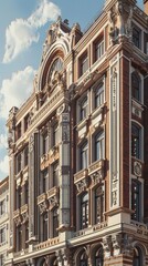 Fototapeta premium A large building with a lot of windows and a clock on the front