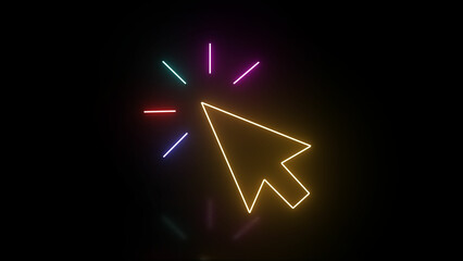 Glowing neon line Computer mouse click cursor arrow icon. Neon Cursor icon. glowing Mouse click cursor symbol.