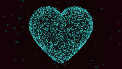 Blue  heart glows with sparkling particles, conveying love and celebration through dynamic motion and visual effects
