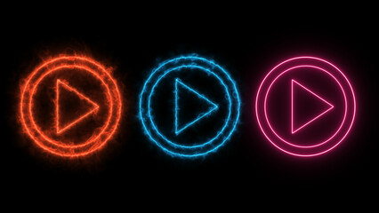 Wide gaming background with glowing play button. Press to play. Start button.