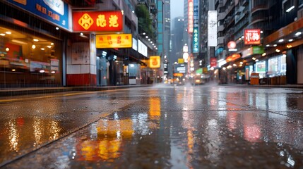 Cyberpunk styled alleyway at night in a futuristic high tech city landscape with neon signs rain soaked pavement and a moody atmospheric ambiance