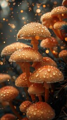 Obraz premium Close Up of Dewy Mushrooms in a Forest