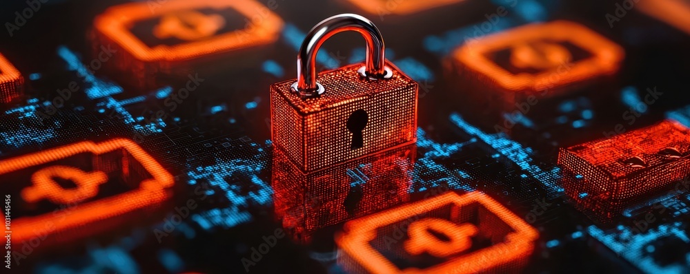 Aufkleber hackers trying to break through encrypted data blocked by security symbols, privacy, security, futur