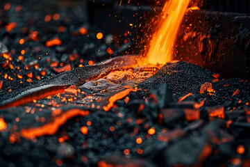 Molten Metal Pouring into Hot Charcoal