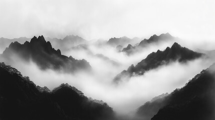 mountains in the fog