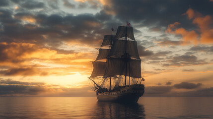 ship at sunset