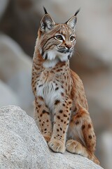 Obraz premium Iberian Lynx Perched on Rocky Outcrop
