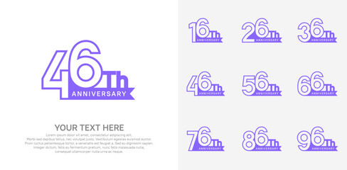 Anniversary logo set vector design, purple color for celebration event