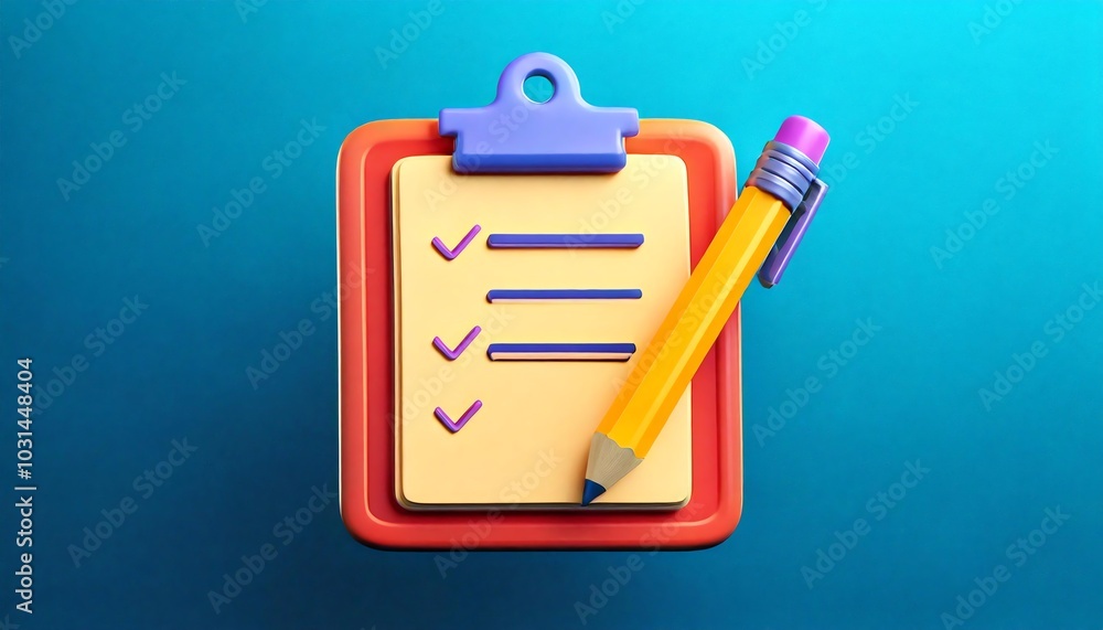 Poster a colorful clipboard with a pencil and checkmarks, representing organization and task completion.