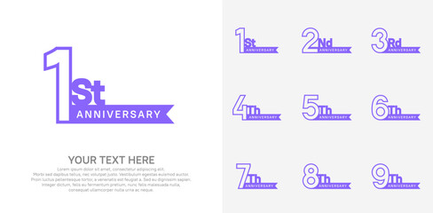Anniversary logo set vector design, purple color for celebration event