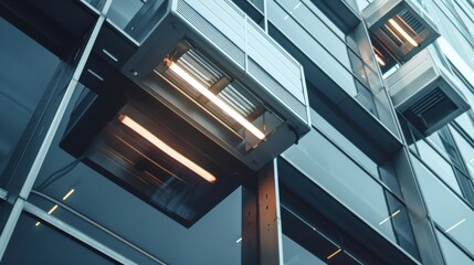 Obraz premium A window air conditioner with lights on it