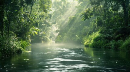 Obraz premium A river with a forest in the background