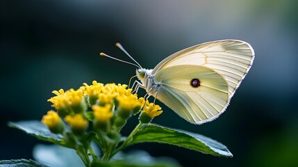 Naklejka premium Captivating macro shot of a delicate butterfly with intricate wing patterns resting on a vibrant colorful flower This enchanting natural scene showcases the beauty and elegance of the natural world
