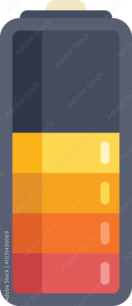 Poster battery icon displaying increasing charge level with colorful segments on white background