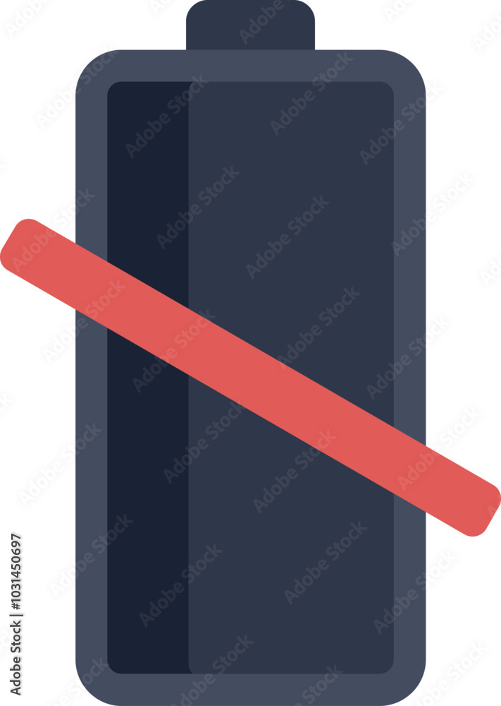 Poster empty battery with red warning sign, indicating low energy levels and need for charging