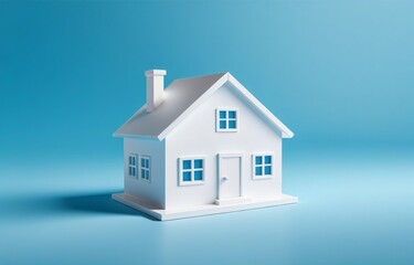 Minimal white home model, isolated on blue background, real estate concept, advertisement