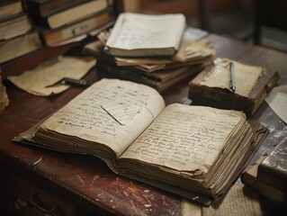 Fototapeta premium A book with a pen on it is open on a table