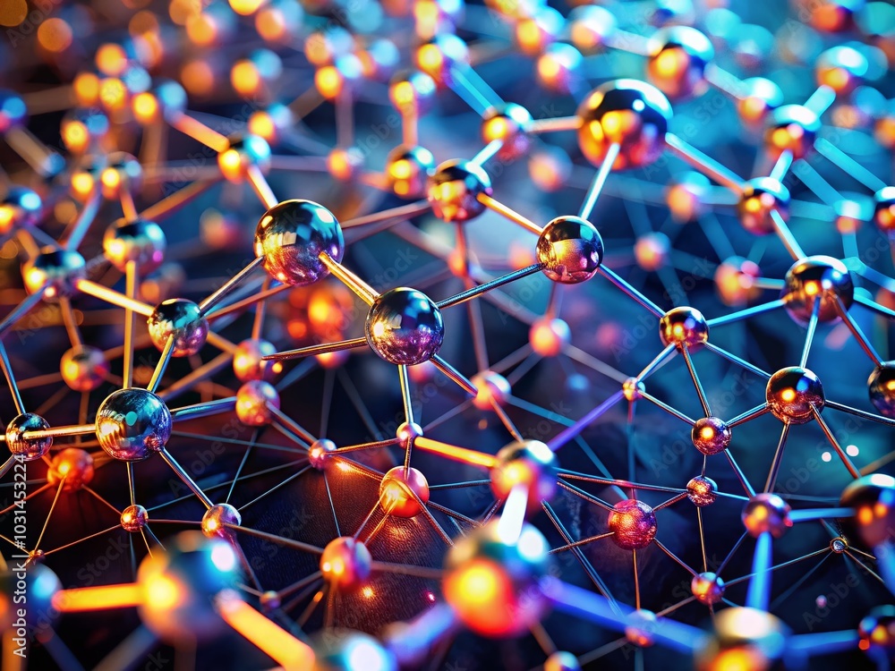 Aufkleber hexagonal nanotechnology: abstract neural network structure in futuristic macro perspective