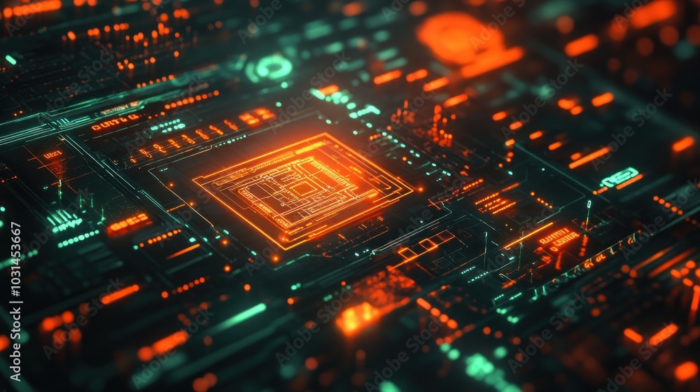 Poster abstract futuristic technology data interface, ai generated image