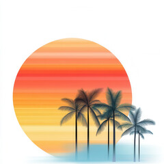 vibrant retro style sunset featuring palm trees against colorful backdrop. warm hues of orange, pink, and yellow create serene and nostalgic atmosphere