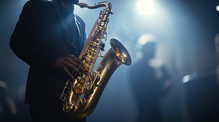 Saxophonist Performing in Spotlight