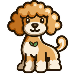 Adorable Cartoon Poodle Vector Icon Illustration - Cute Brown Poodle Dog Character with Leaf Decoration for Stickers, Pet Products, and Kids’ Designs