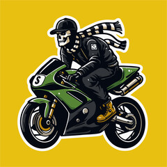 illustration vector graphic of Skull rider Motor Sport with style 