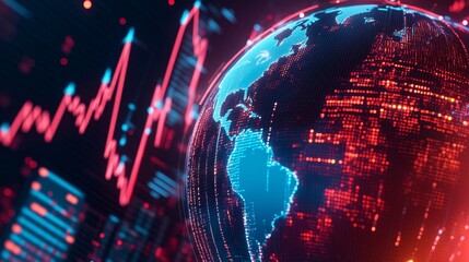 Obraz premium Global inflation forecast analysis with interconnected 3D graphs and arrows.