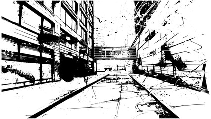 Fototapeta premium Draw sketch architecture Scratches and dirt building texture on white background. dust grunge background.