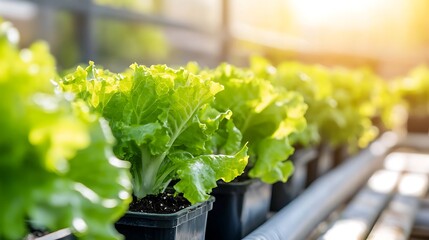 Green Lettuce Plants in a Greenhouse