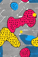 Retro 80s Memphis style, bold colors abstract seamless pattern on white background