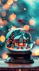 A Christmas Village Scene Encased in a Glass Snow Globe