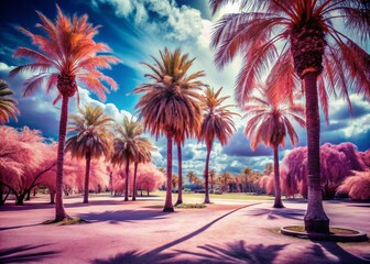Obraz premium Infrared Silhouette of Palm Trees in a Park for Stunning Visuals