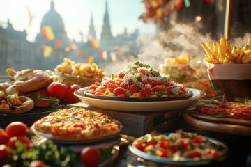 Fototapeta premium European Street Food Scene with Colorful Dishes