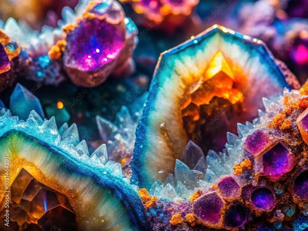 Poster intricate geode crystals pattern - surreal ethereal close-up photography for generative ai art