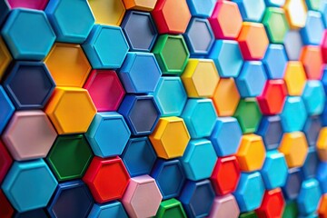 Colorful hexagonal wall on blue background