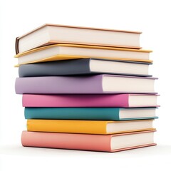 Stacked books in various colors create vibrant display against white background, showcasing neat arrangement that invites curiosity and learning