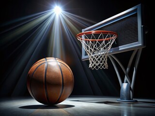 Fototapeta premium Isolated 3D Basketball Hoop and Ball in Low Light - Perfect for Sports Illustrations and Designs