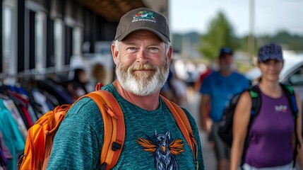 Fototapeta premium Thrift store shoppers browsing through racks of diverse eco friendly and unique vintage clothing options seeking sustainable and affordable fashion choices