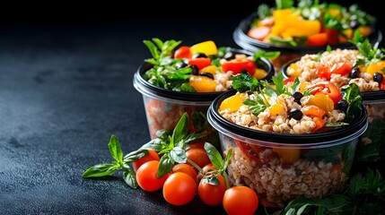 Vibrant and nutritious plant based meal prep featuring an assortment of fresh vegetables grains and legumes arranged in reusable eco friendly containers for a healthy and sustainable lifestyle