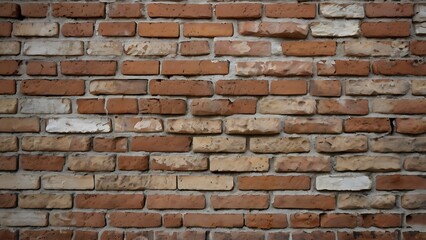 Obraz premium Abstract rustic brick wall background with a classic, uneven layout, vary in color, ranging from deep red to light beige, creating a visually textured pattern