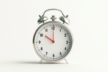 Fototapeta premium classic alarm clock with white background, showcasing its round shape and red hands indicating time. This timeless design evokes sense of nostalgia and functionality