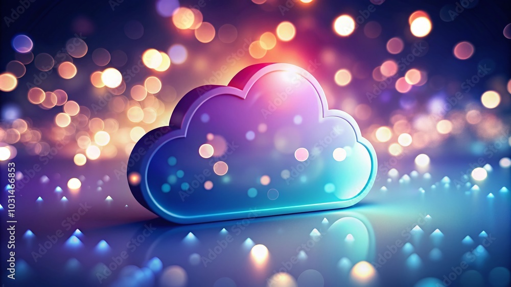 Poster isometric cloud icon vector illustration with bokeh effect for digital designs and web applications