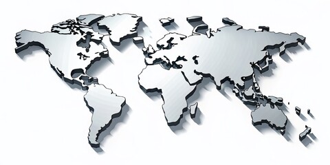 Isometric World Map Silhouette in Gray - 3D Vector Illustration for Modern Design and Cartography