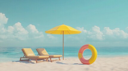 Relaxing Beach Scene with Umbrella and Floatation Ring