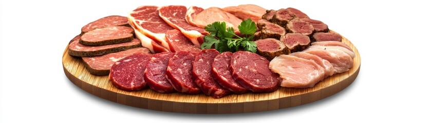 Fototapeta premium Vegan Delights - Assortment of Soy-Based Mock Meats on Wooden Platter with Fresh Coriander Garnish