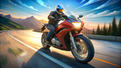 man riding a bike  design of modern a motorbike on the road 2