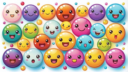 Fototapeta premium Kawaii Chibi Emojis Vector Set for Cute Comic Doodle Art Collection